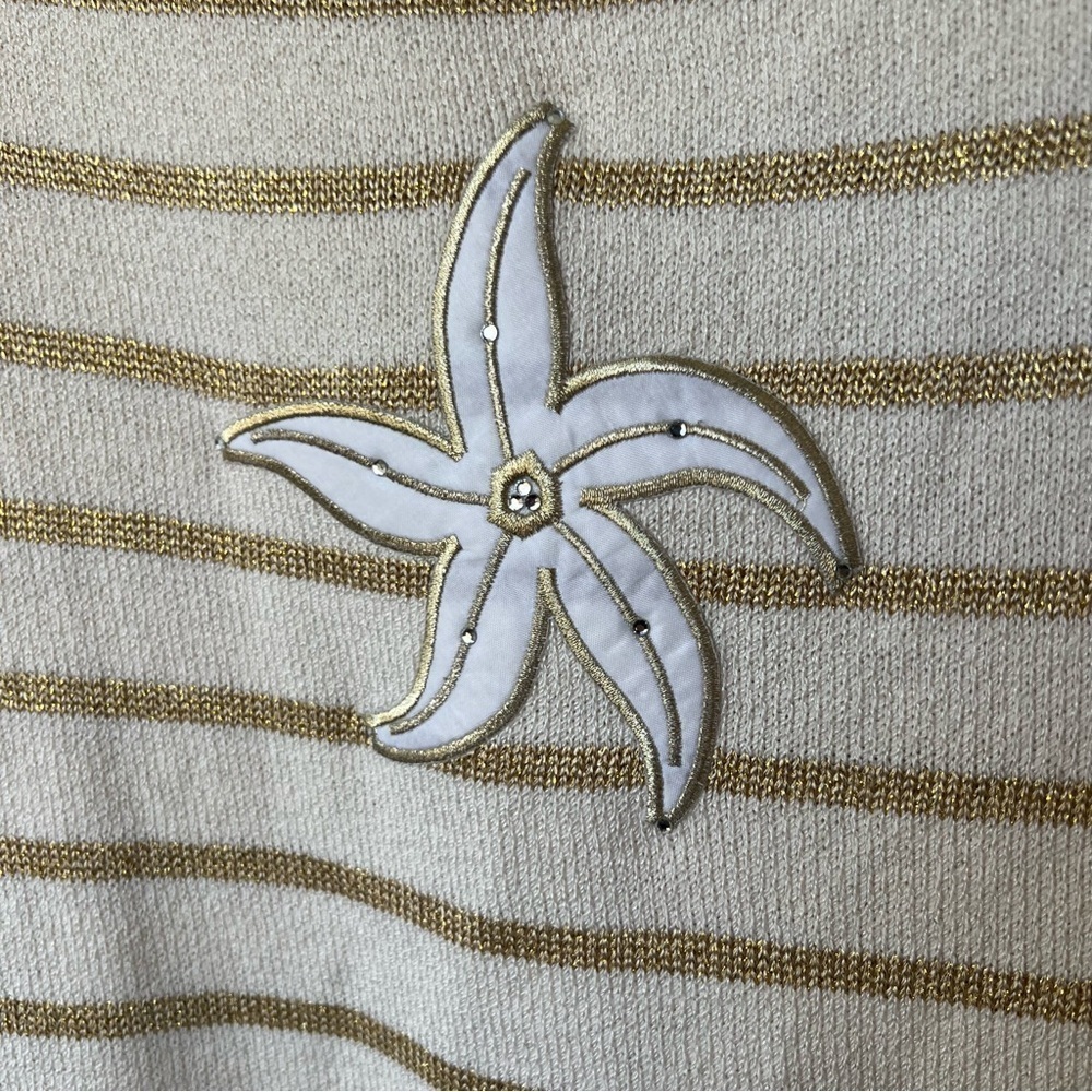 St. John Starfish Gold Striped Sweater Knit Top Medium - Picture 2 of 7